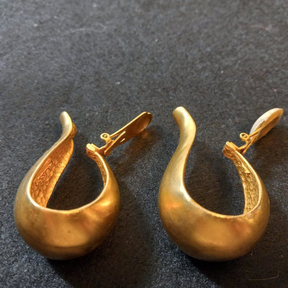 Essex Vintage 2” Long, Gold Tone, Clip-on Hoop Earrings